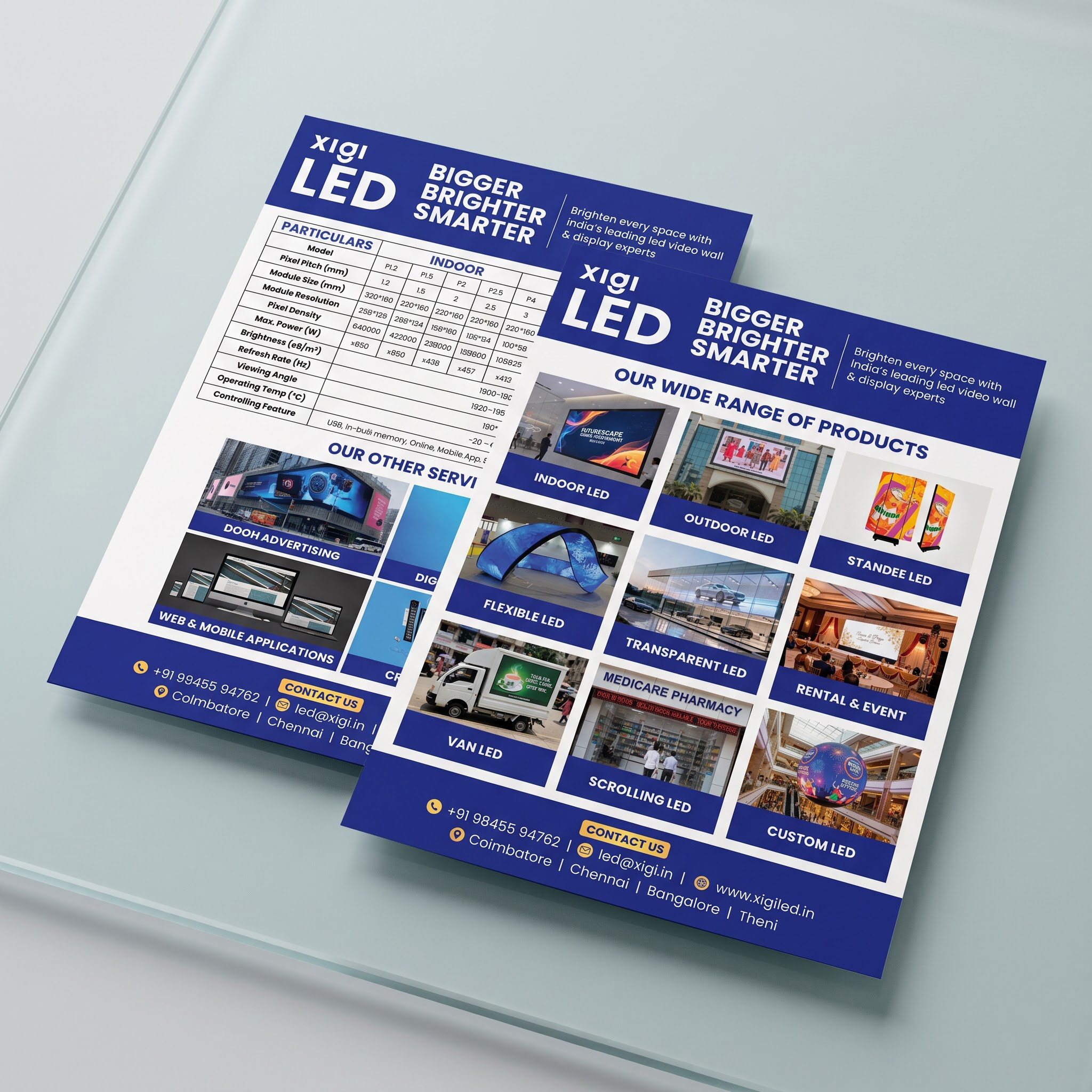 Xigi LED brochure physical mockup