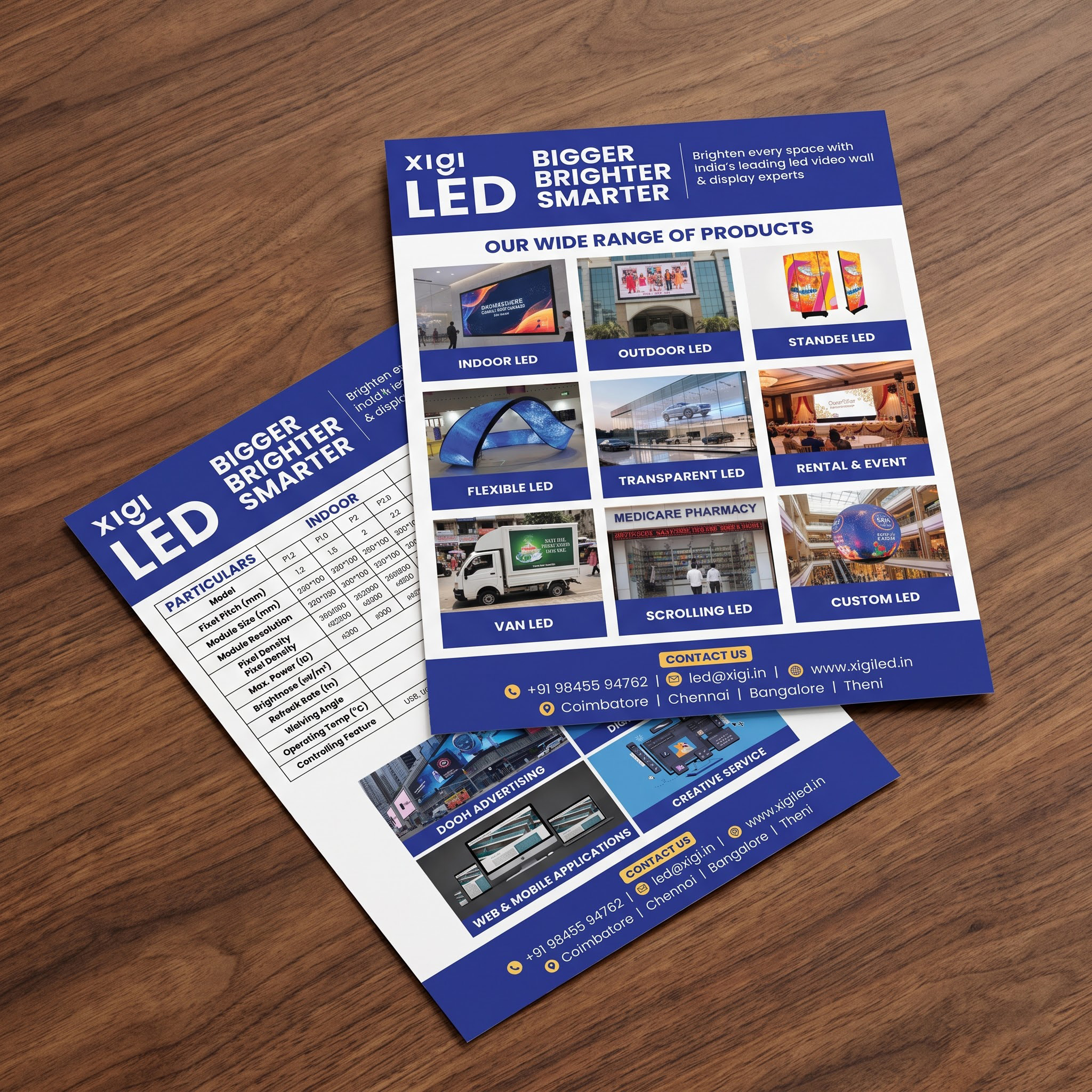 Xigi LED brochure spread mockup