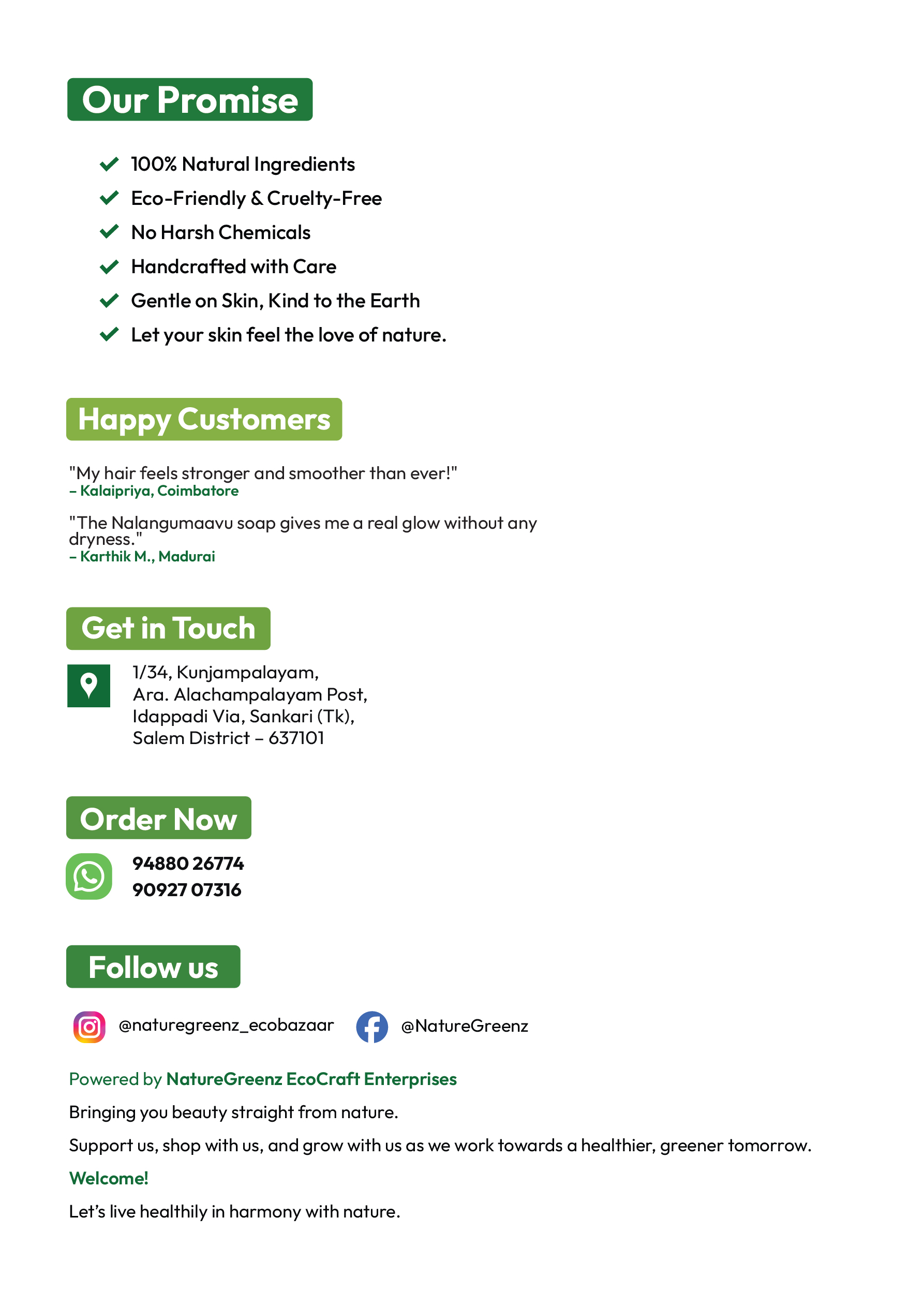 NatureGreenz product line back spread